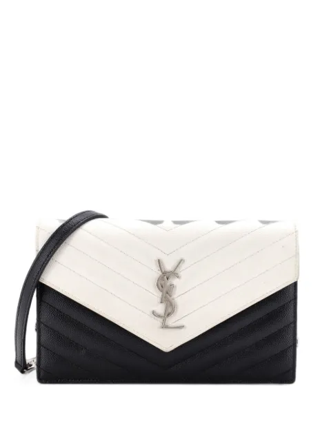 Saint Laurent Pre-Owned Classic Monogram Wallet on Chain Matelasse Chevron Leather Small crossbody bag White LNMIYB5F44GFZROD