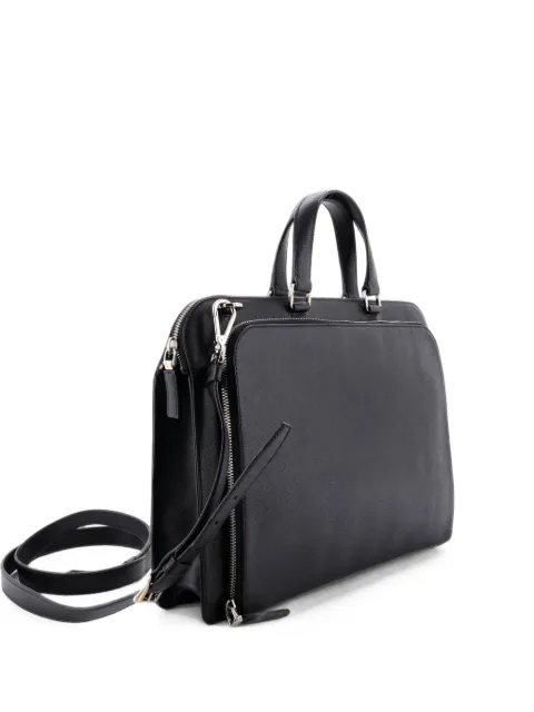 Prada Pre-Owned Travel Briefcase Saffiano Leather Tall business bag Black G01V0BSV4GW3XRM0