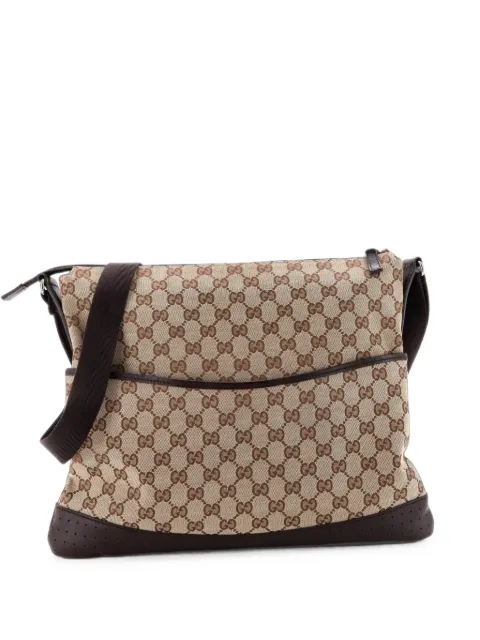 Gucci Pre-Owned Zip Messenger Bag GG Canvas with Perforated Leather Large crossbody bag Brown G2CJQNOF6URJQAQ7