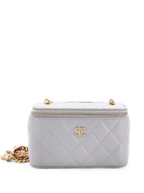 CHANEL Pre-Owned Classic Vanity Case with Resin Pearl Chain Quilted Lambskin Small clutch bag Grey HBFFZO3CXMJBV5BI