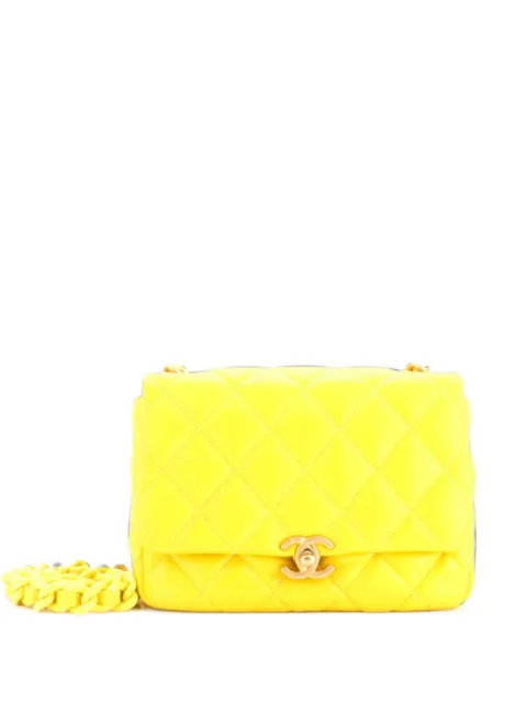 CHANEL Pre-Owned Lacquered Metal CC Flap Bag Quilted Lambskin Small shoulder bag Yellow KV3SA1449RQTZK4B