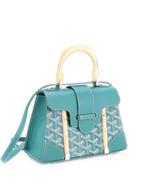 Goyard Pre-Owned Structured Saigon Top Handle Bag Coated Canvas with Leather Mini satchel Green EP1W6NFRIBVJN9CE