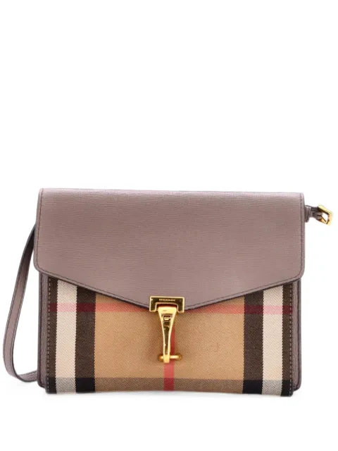 Burberry Pre-Owned Macken Leather and House Check Canvas Small crossbody bag Brown DP3P6J4EFN7FW5YM