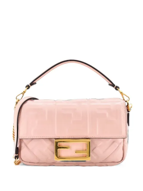 Fendi Pre-Owned Baguette NM Bag Zucca Embossed Leather Mini crossbody bag Pink 66B5PRDF4BRJN9UV