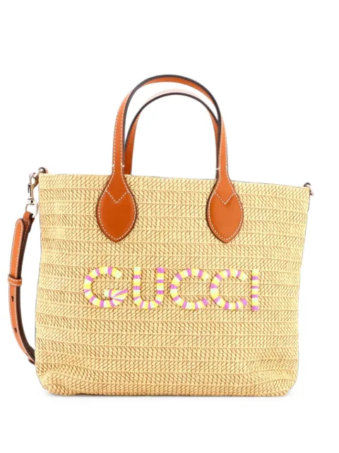 Gucci Pre-Owned Logo Plaque Convertible Raffia Small tote bag Neutrals C9Z9TJKAII06DBAR