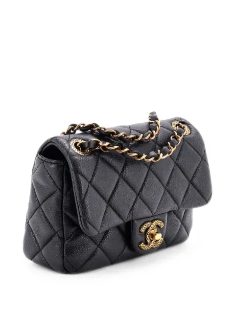 CHANEL Pre-Owned Textured CC Classic Single Flap Bag Quilted Caviar Mini crossbody bag Black CO5S4B681UOJVPJM