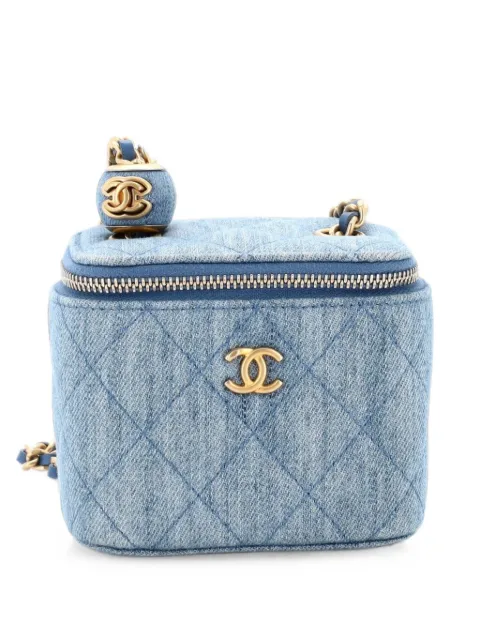 CHANEL Pre-Owned Pearl Crush Vanity Case with Chain Quilted Denim Mini clutch bag Blue 3ENZ9YZUVEZAYFFN