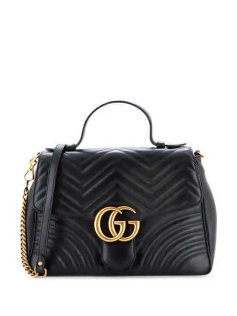 Gucci Pre-Owned GG Marmont Top Handle Flap Bag Matelasse Leather Medium satchel Black 3XL79E7PE8QAG17Y