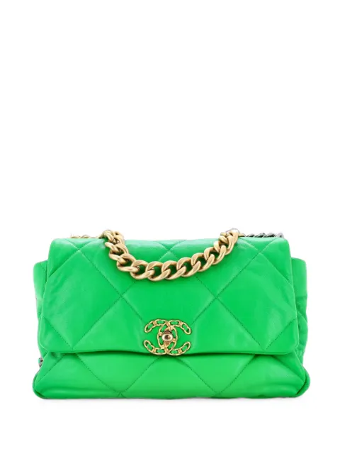 CHANEL Pre-Owned 19 Flap Bag Quilted Leather Large crossbody bag Green 1UQ46KMQJ3HKSWZ0