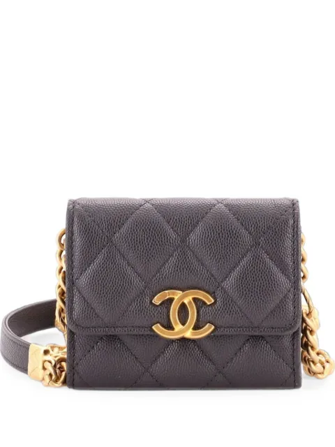 CHANEL Pre-Owned Plate Logo CC Flap Card Holder on Chain Quilted Caviar Mini crossbody bag Grey 45O68J25EFP3SCRT