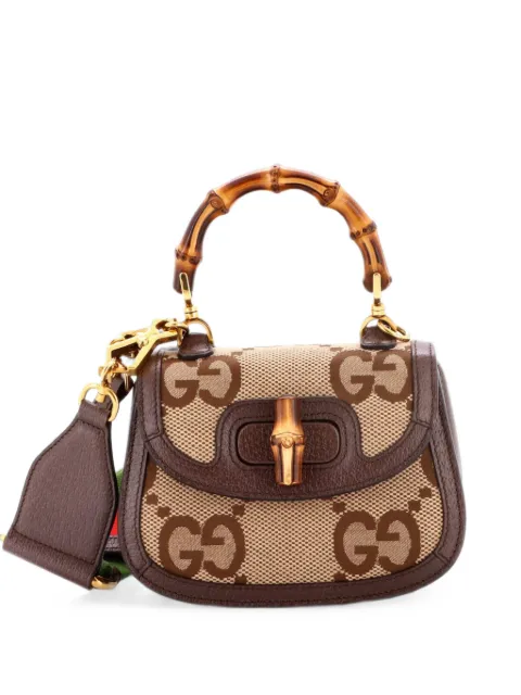 Gucci Pre-Owned Bamboo 1947 Top Handle Bag Jumbo GG Canvas Mini crossbody bag Brown ASFDV0SD6CYBDIVI