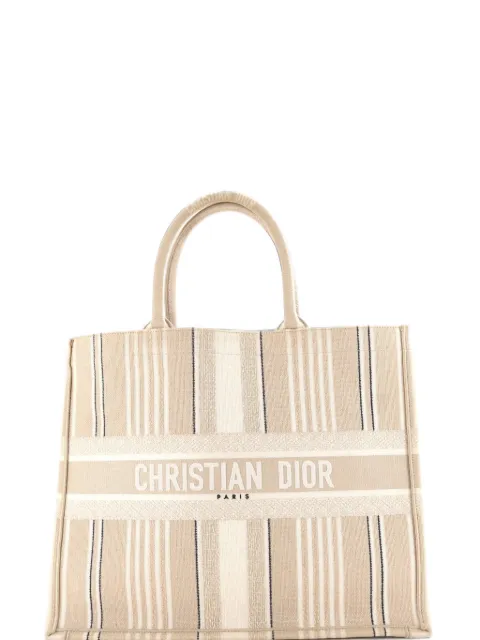 Christian Dior Pre-Owned Book Bayadere Stripe Embroidered Canvas Large tote bag Neutrals 2040LL5MO566UQKB