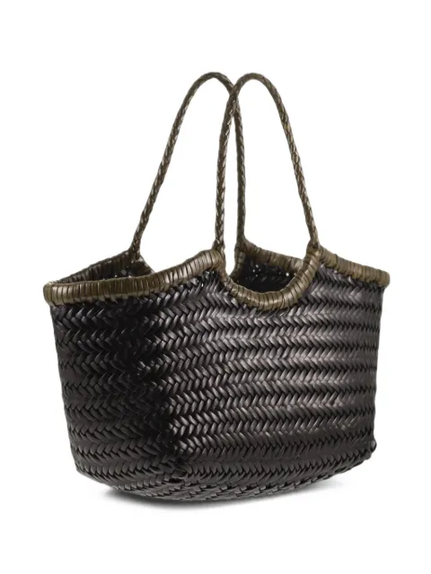 Dragon Nantucket woven leather tote bag Black 8829BIBLACKKHAKI