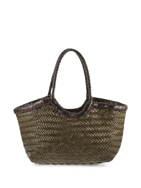 Dragon Nantucket woven leather tote bag Green 8829BIKHAKIDARKBROWN