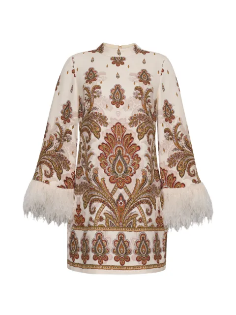 Cara Cara Vida feather-trimmed paisley-print mini dress Neutrals 1096CPIV