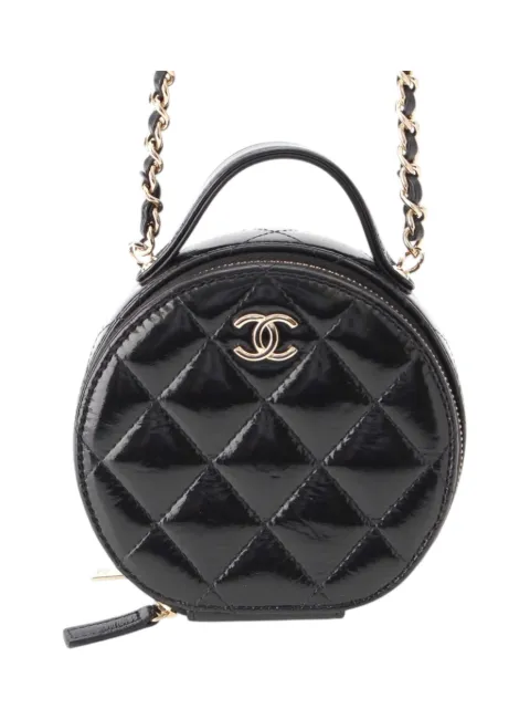CHANEL Pre-Owned 2021-2026 Quilted Glazed Lambskin Handle With Care Round Vanity Case with Chain satchel Black 3HJBBTV71WH04W9L