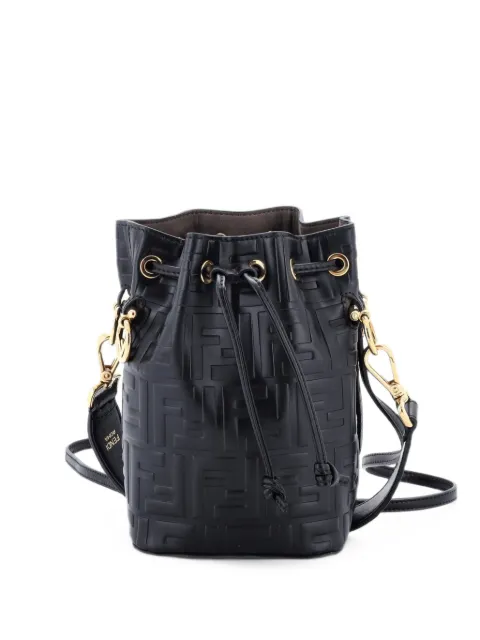 Fendi Pre-Owned Mon Tresor Zucca Embossed Leather Mini bucket bag Black PWOTW8PML0NW61GT