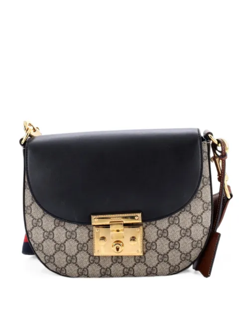 Gucci Pre-Owned Padlock Saddle Shoulder Bag GG Coated Canvas and Leather Medium crossbody bag Black PMHUEGPBSHZTNXHW