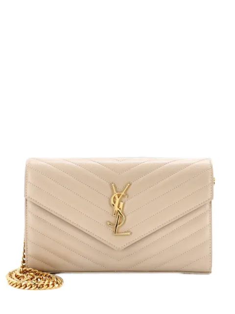 Saint Laurent Pre-Owned Classic Monogram Wallet on Chain Matelasse Chevron Leather Medium crossbody bag Neutrals WKQRY43H65ZXFBMZ