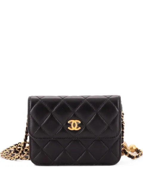 CHANEL Pre-Owned Pearl Crush Flap Clutch with Chain Quilted Lambskin Mini crossbody bag Black ZZILAITJJ8DY8JGL