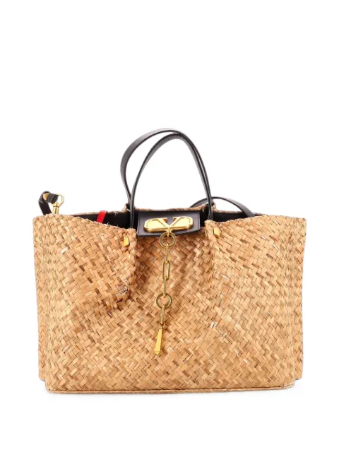Valentino Garavani Pre-Owned VLogo Escape Straw Medium tote bag Brown ZYQ0Z527NA2KIWW9
