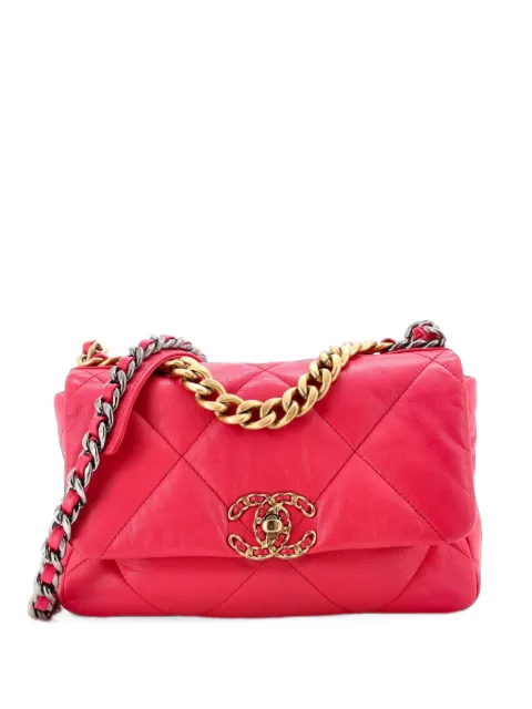 CHANEL Pre-Owned 19 Flap Bag Quilted Leather Medium crossbody bag Pink MITJFPXQLJJXGOW8