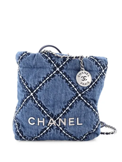 CHANEL Pre-Owned 22 Chain Quilted Stitched Denim Mini hobo bag Blue VXZQ88GBHKABMR6R