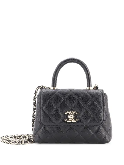 CHANEL Pre-Owned Coco Top Handle Clutch with Chain Quilted Caviar Mini satchel Black Z8ZX5BI4WJU7LK9L