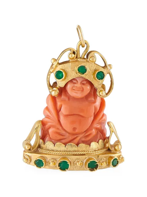 LB Exclusive Happy Buddha coral and emerald pendant Gold MF30080426
