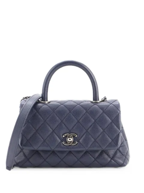 CHANEL Pre-Owned Coco Top Handle Bag Quilted Caviar Mini satchel Blue CI875RQUWEFTJVEZ