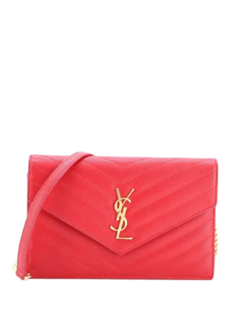 Saint Laurent Pre-Owned Classic Monogram Wallet on Chain Matelasse Chevron Leather Small crossbody bag Red CC59KGHQ76XNW02B