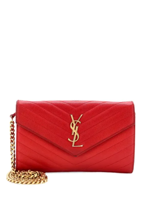 Saint Laurent Pre-Owned Classic Monogram Wallet on Chain Matelasse Chevron Leather Medium crossbody bag Red 90BSPQ06H6O1USNC