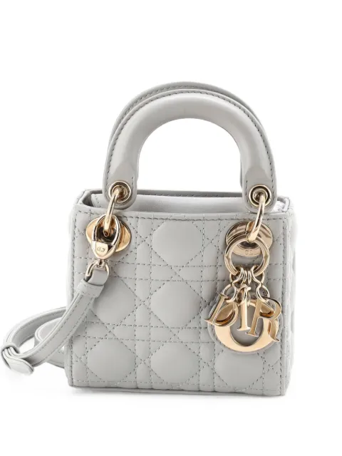 Christian Dior Pre-Owned Lady Dior Bag Cannage Quilt Lambskin Micro shoulder bag Grey GD2D8Y2YELEYHR46