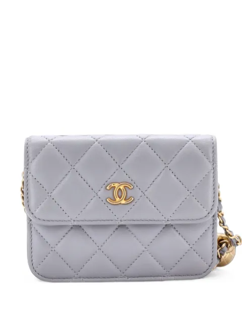 CHANEL Pre-Owned Pearl Crush Flap Clutch with Chain Quilted Lambskin Mini crossbody bag Grey FNYR3U5FP1832709