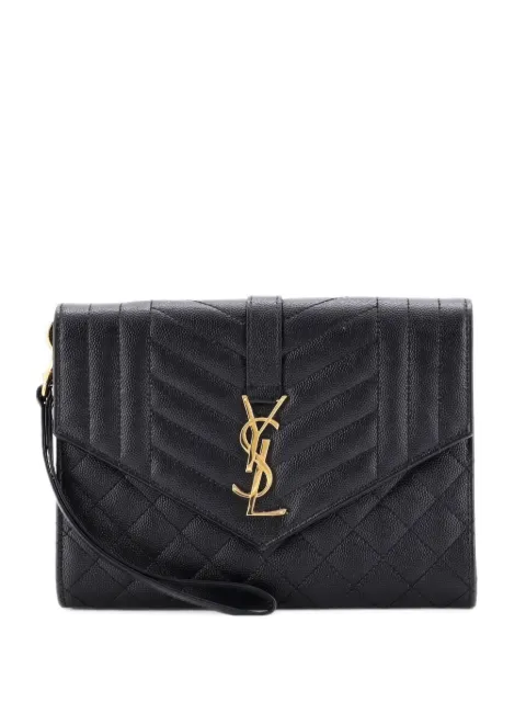 Saint Laurent Pre-Owned Classic Monogram Envelope Wristlet Mixed Matelasse Leather clutch bag Black J13UXAQSS6GG0A83