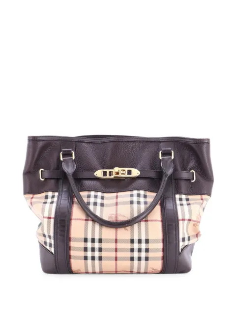 Burberry Pre-Owned Golderton Haymarket Coated Canvas and Leather Medium tote bag Brown O41U8P25IDSVKWFC