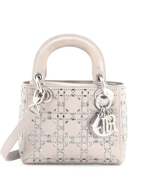 Christian Dior Pre-Owned Lady Dior Bag Crystal Embellished Cannage Quilt Satin Mini satchel Grey FMYVVMEOLIE2LG77