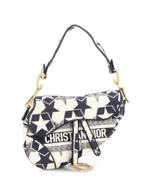 Christian Dior Pre-Owned Saddle Bag Logo Embroidered Canvas Medium shoulder bag Blue NGIJJSHLHFOZGNGG