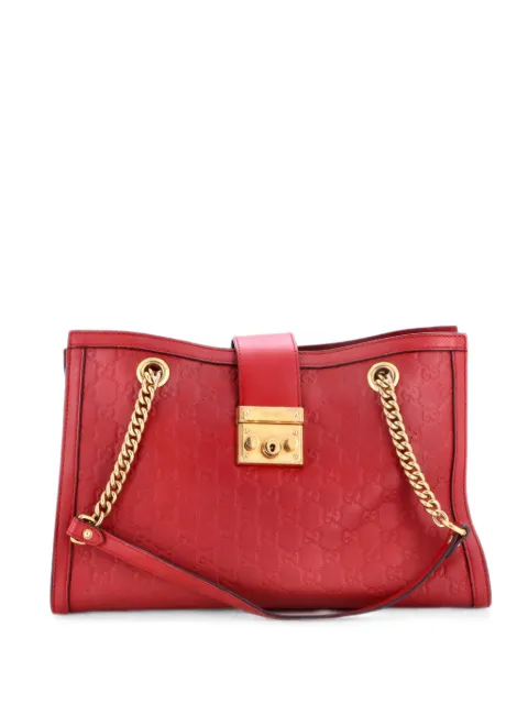 Gucci Pre-Owned Padlock Chain Guccissima Leather Medium tote bag Red BEUIWX7MF5IZMG1Y