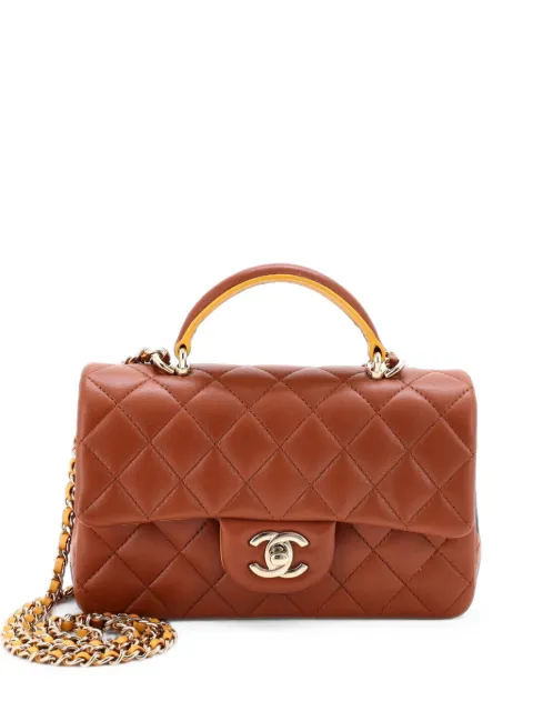 CHANEL Pre-Owned Classic Single Flap Top Handle Bag Quilted Lambskin Mini shoulder bag Brown BCJUT8PK77PE2RKV