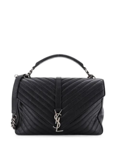 Saint Laurent Pre-Owned Classic Monogram College Bag Matelasse Chevron Leather Large shoulder bag Black QTPVCFKEP1U0Y8B9