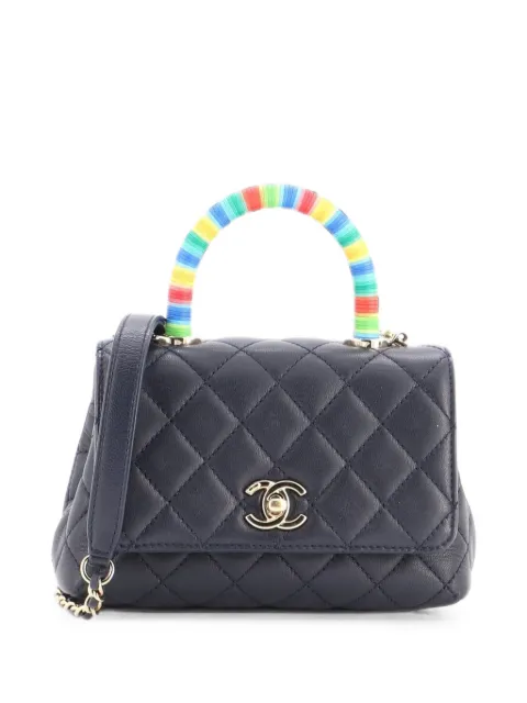 CHANEL Pre-Owned Coco Top Handle Bag Quilted Goatskin with Multicolor Handle Extra Mini satchel Blue U22T15YL2QQQ8272