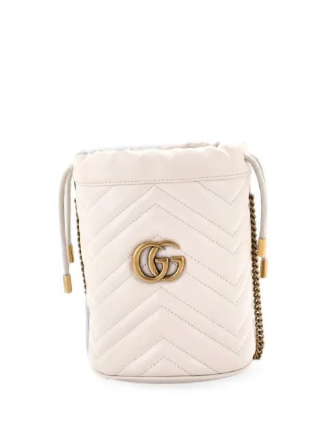 Gucci Pre-Owned GG Marmont Matelasse Leather Mini bucket bag White XB6CZ7N9N4K0BCPC