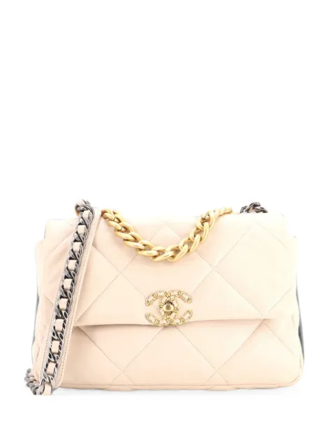 CHANEL Pre-Owned 19 Flap Bag Quilted Leather Large crossbody bag Neutrals K7FJ5MRDIWFJQW7G