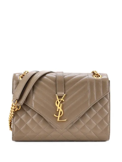 Saint Laurent Pre-Owned Classic Monogram Envelope Satchel Mixed Matelasse Leather Medium shoulder bag Brown MSNB7Y1BM97RFDKZ