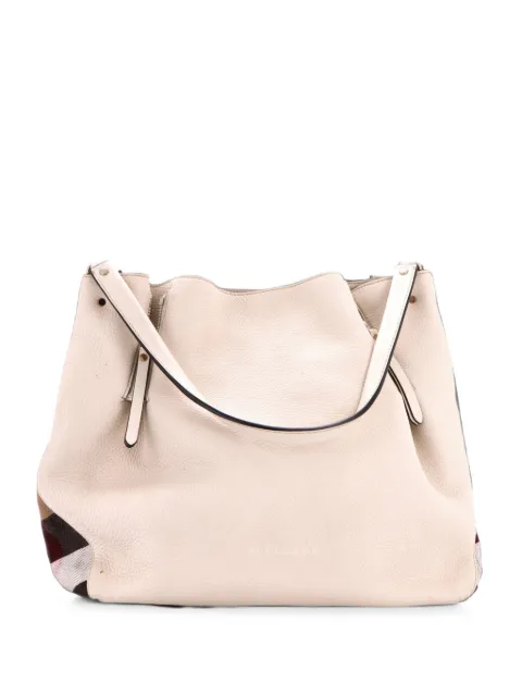 Burberry Pre-Owned Maidstone Leather and House Check Canvas Medium tote bag White QLIVBJMA760O8JUI