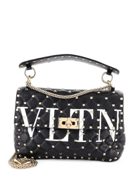 Valentino Garavani Pre-Owned VLTN Rockstud Spike Flap Bag Quilted Leather Medium shoulder bag Black 5SQO7WTMA8TXW9N4