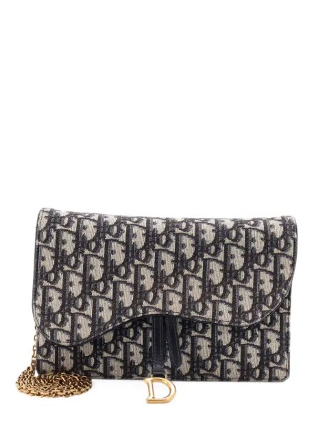Christian Dior Pre-Owned Saddle Chain Oblique Canvas clutch bag Blue KQ4EV1F94B5HP9FS