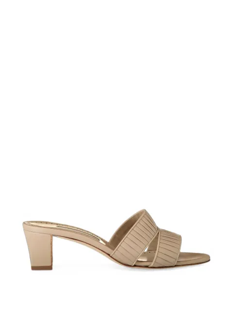 Manolo Blahnik Lusinamu pleated leather sandals Neutrals 32632180003CREAM