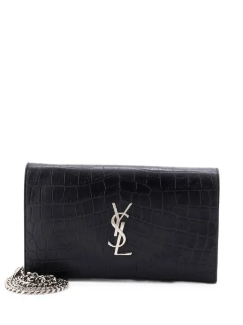 Saint Laurent Pre-Owned Classic Monogram Crocodile Embossed Leather Large clutch bag Black MTUVXSZC2KXT69E9